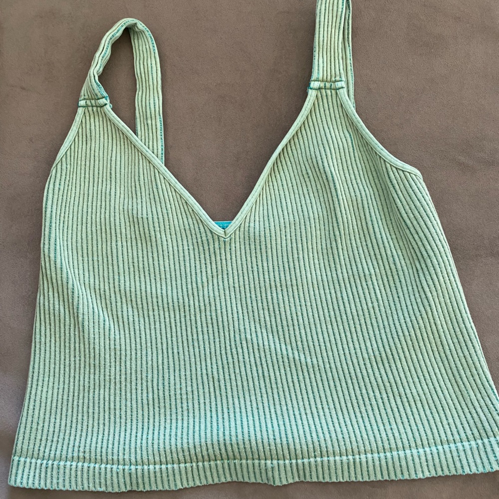 FREE PEOPLE - Green Ribbed Knit Top